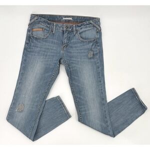 Free People Jeans Womens W30 Blue Light Wash Distressed Slim Straight Zip Fly